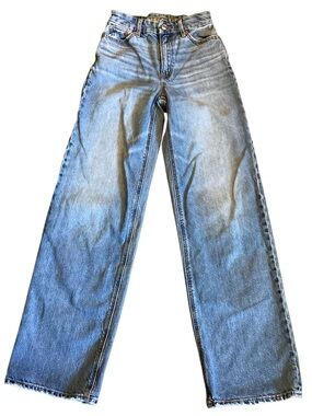 American Eagle AEO Curvy Super High Rise Baggy Straight Medium Wash Jeans 000